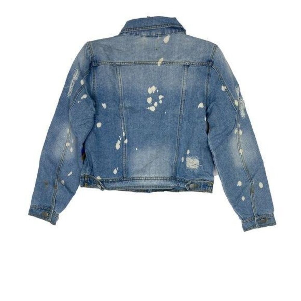 Light Blue Denim Bleach Spot Distressed Jacket - Picture 2 of 6